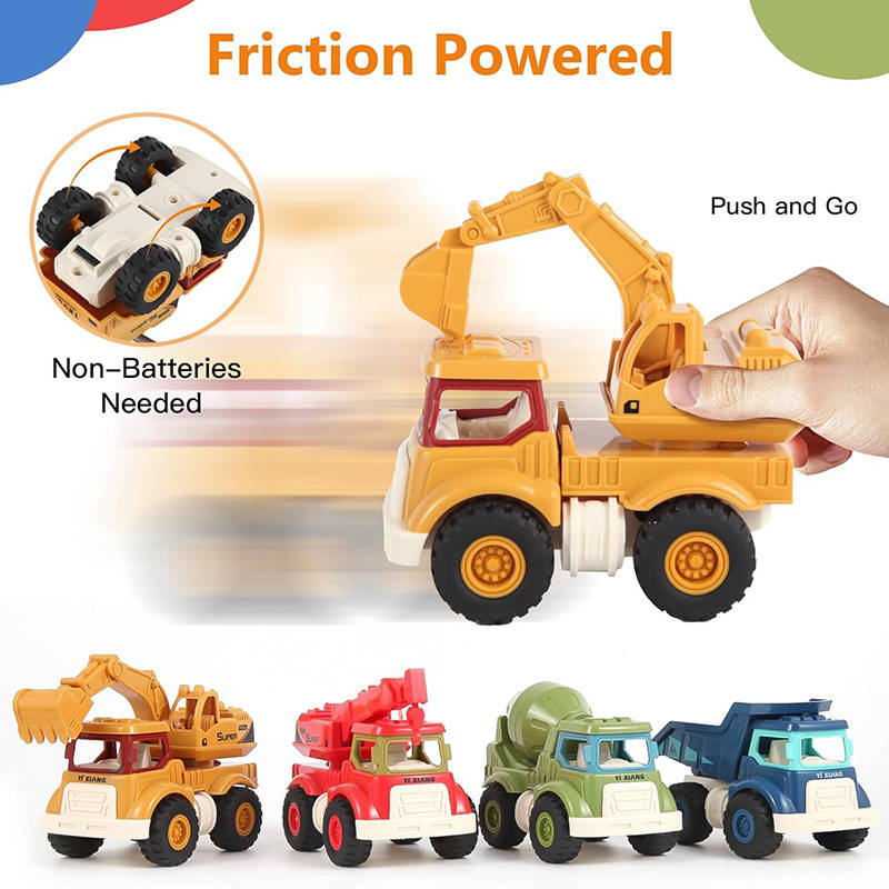 UONNO 4 Pcs Construction Toys for 3 Years Old Pull Back Vehicles Great Gift-C