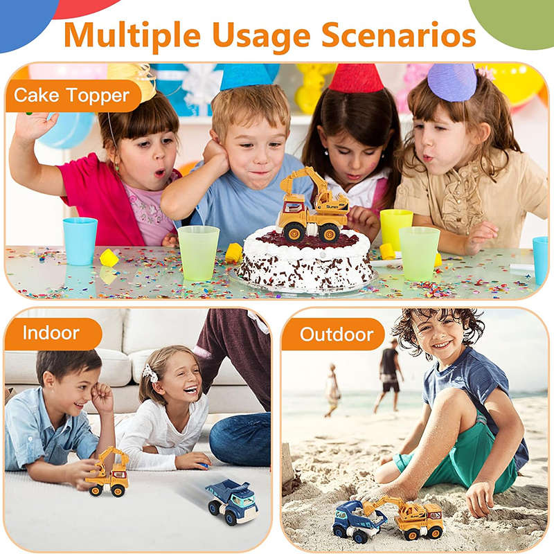 UONNO 4 Pcs Construction Toys for 3 Years Old Pull Back Vehicles Great Gift-C