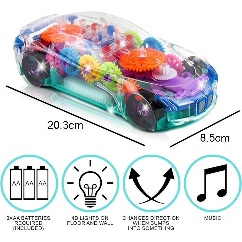 UONNO Light Up Car with Colorful Moving Gears & Music Sensory Toy for Kids