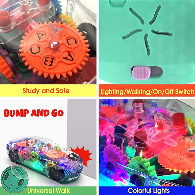 UONNO Light Up Car with Colorful Moving Gears & Music Sensory Toy for Kids