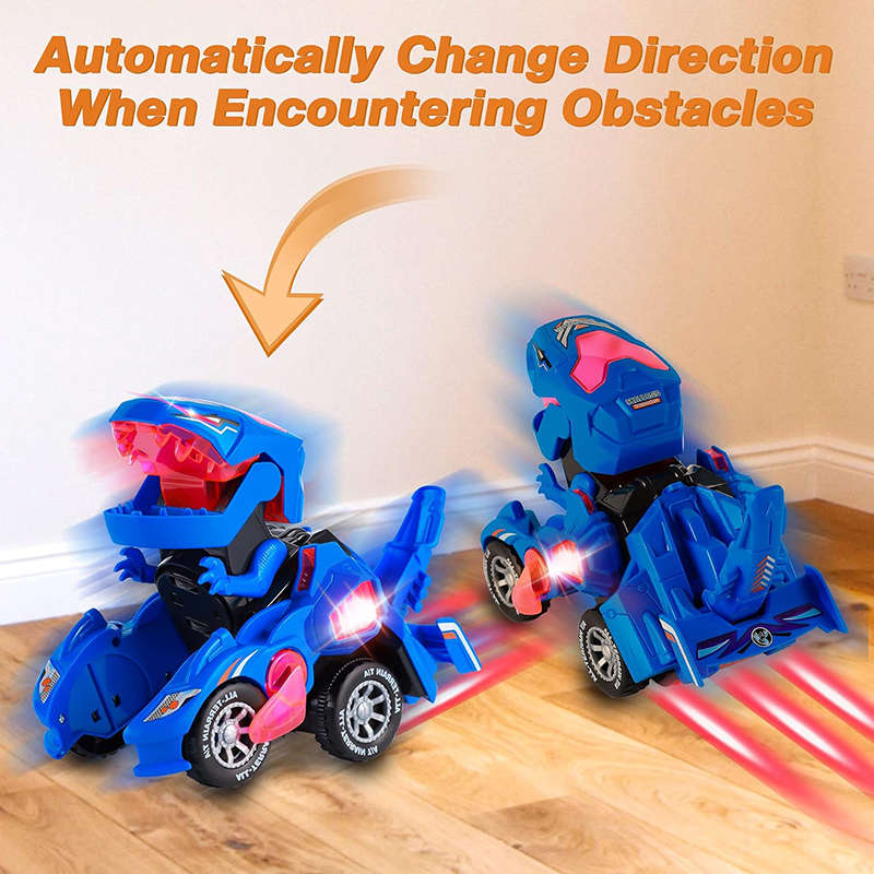 UONNO Transforming Dinosaur Car Toy with Light & Music for Toddlers 3+-Blue