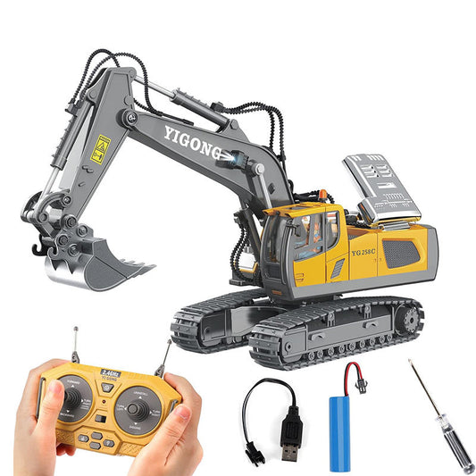 UONNO 2.4Ghz RC Excavator Toys 1/20 with Metal Shovel Lights Sounds for Age 6+-Yellow