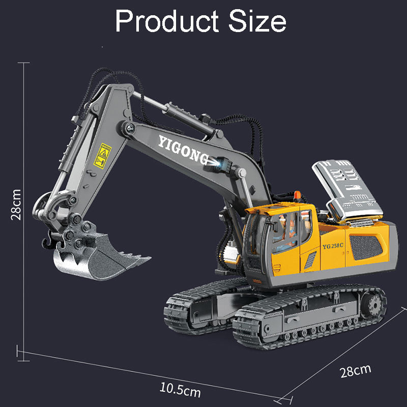 UONNO 2.4Ghz RC Excavator Toys 1/20 with Metal Shovel Lights Sounds for Age 6+-Yellow