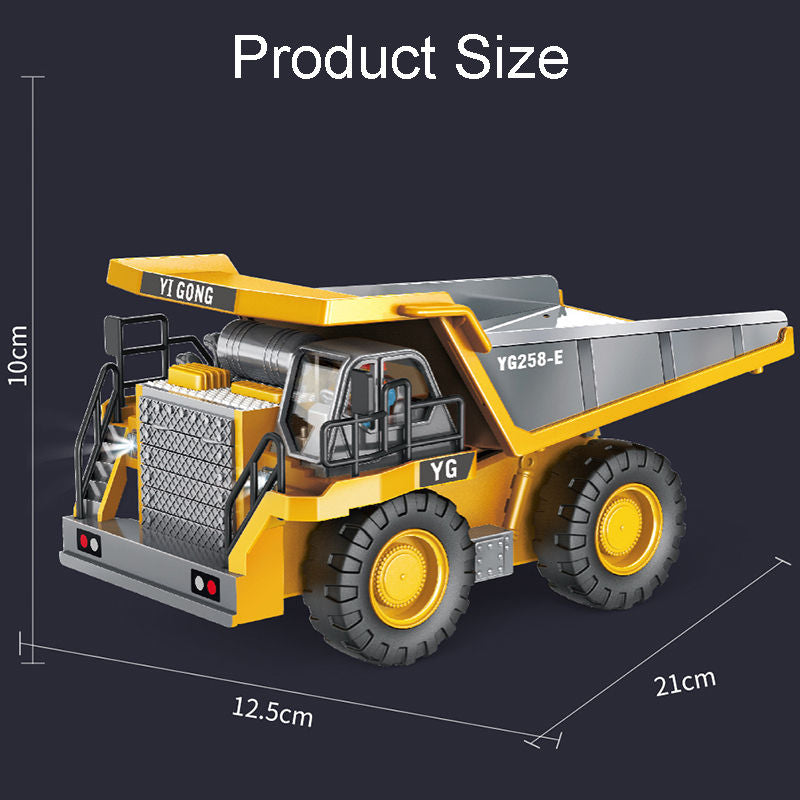 UONNO 2.4Ghz RC Dump Truck Toy 1/24 with Metal Bed/Light/Music for Age 8+-Yellow