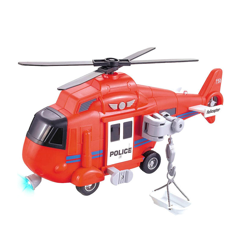 UONNO Military Helicopter Toy Friction Powered with Lights and Sound Sirens-Red