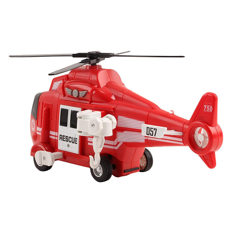 UONNO Military Helicopter Toy Friction Powered with Lights and Sound Sirens-Red