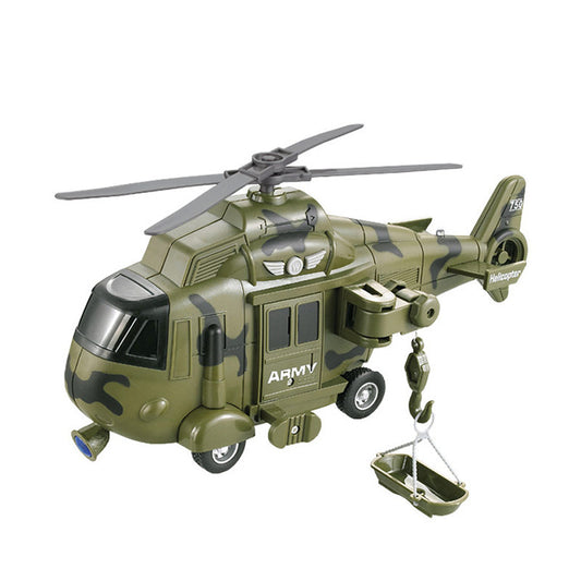 UONNO Military Helicopter Toy Friction Powered with Lights and Sound Sirens-Army Green