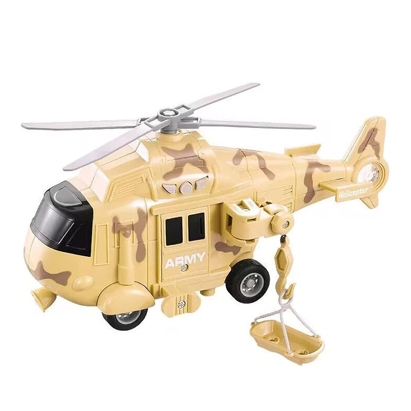 UONNO Military Helicopter Toy Friction Powered with Lights and Sound Sirens-Camo Grey