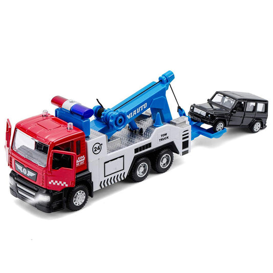 UONNO Pull Back Tow Truck with Lights and Sound Miniature Carrier for Kids