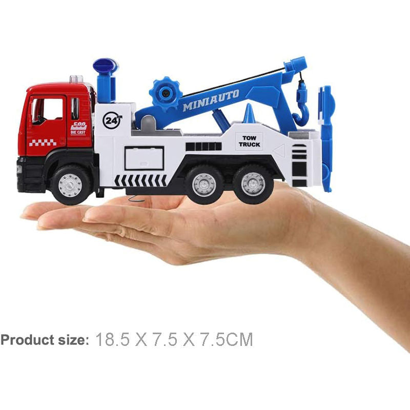 UONNO Pull Back Tow Truck with Lights and Sound Miniature Carrier for Kids