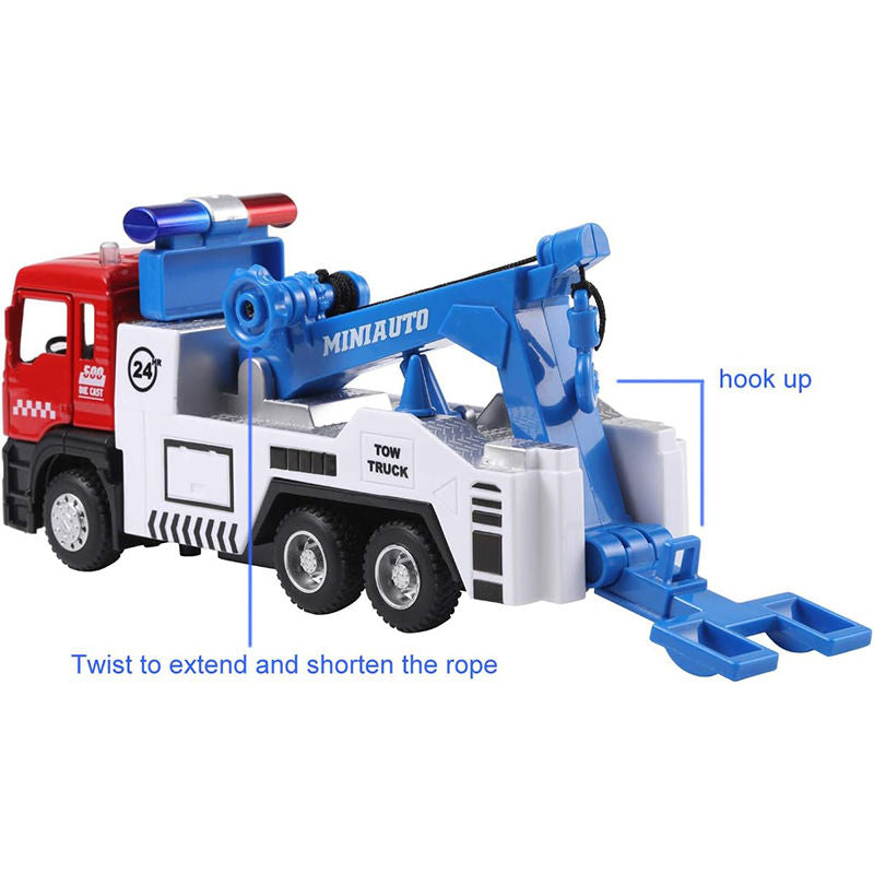 UONNO Pull Back Tow Truck with Lights and Sound Miniature Carrier for Kids