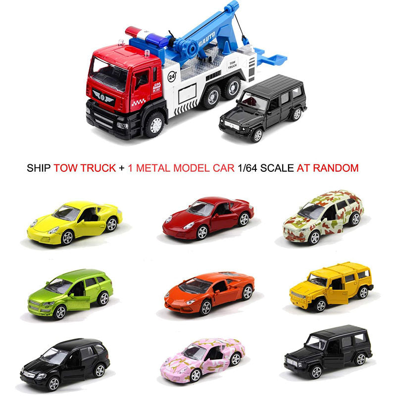 UONNO Pull Back Tow Truck with Lights and Sound Miniature Carrier for Kids