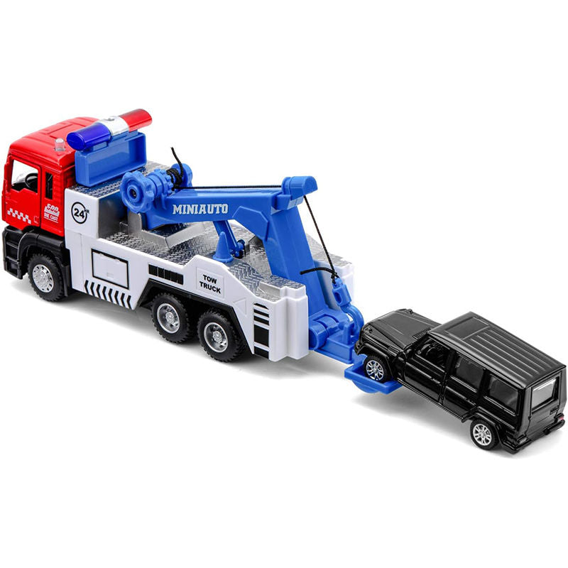 UONNO Pull Back Tow Truck with Lights and Sound Miniature Carrier for Kids