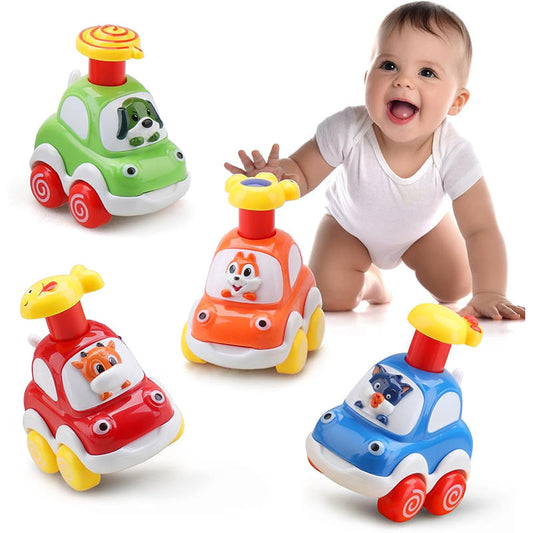 UONNO 4 Pcs Baby Toy Cars Cartoon Wind up Vehicle for 18 Months + Ideal Gifts-Set A