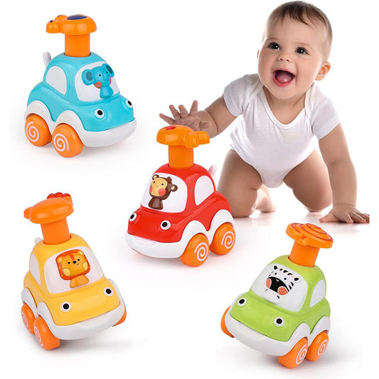 UONNO 4 Pcs Baby Toy Cars Cartoon Wind up Vehicle for 18 Months + Ideal Gifts-Set B