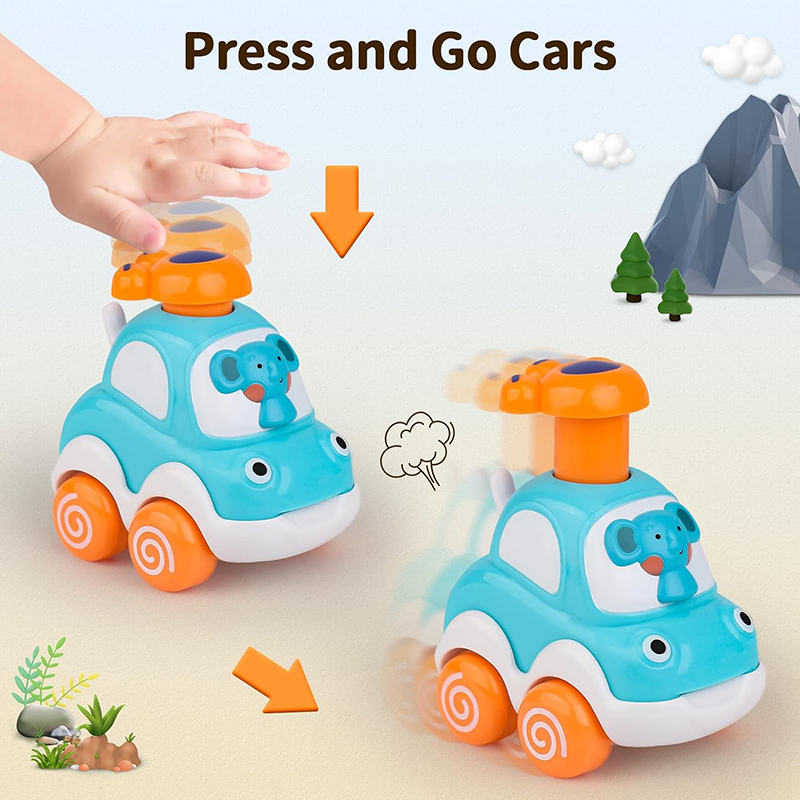 UONNO 4 Pcs Baby Toy Cars Cartoon Wind up Vehicle for 18 Months + Ideal Gifts-Set B