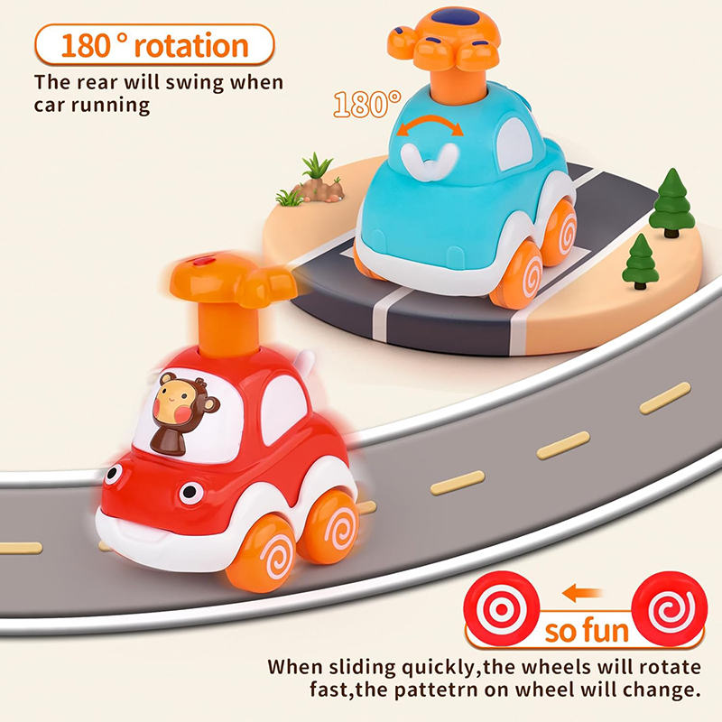 UONNO 4 Pcs Baby Toy Cars Cartoon Wind up Vehicle for 18 Months + Ideal Gifts-Set B