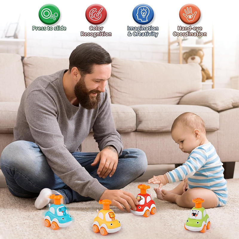 UONNO 4 Pcs Baby Toy Cars Cartoon Wind up Vehicle for 18 Months + Ideal Gifts-Set B