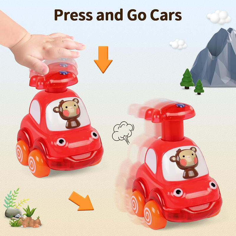 UONNO 4 Pcs Baby Toy Cars Cartoon Wind up Vehicle for 18 Months + Ideal Gifts-Set C