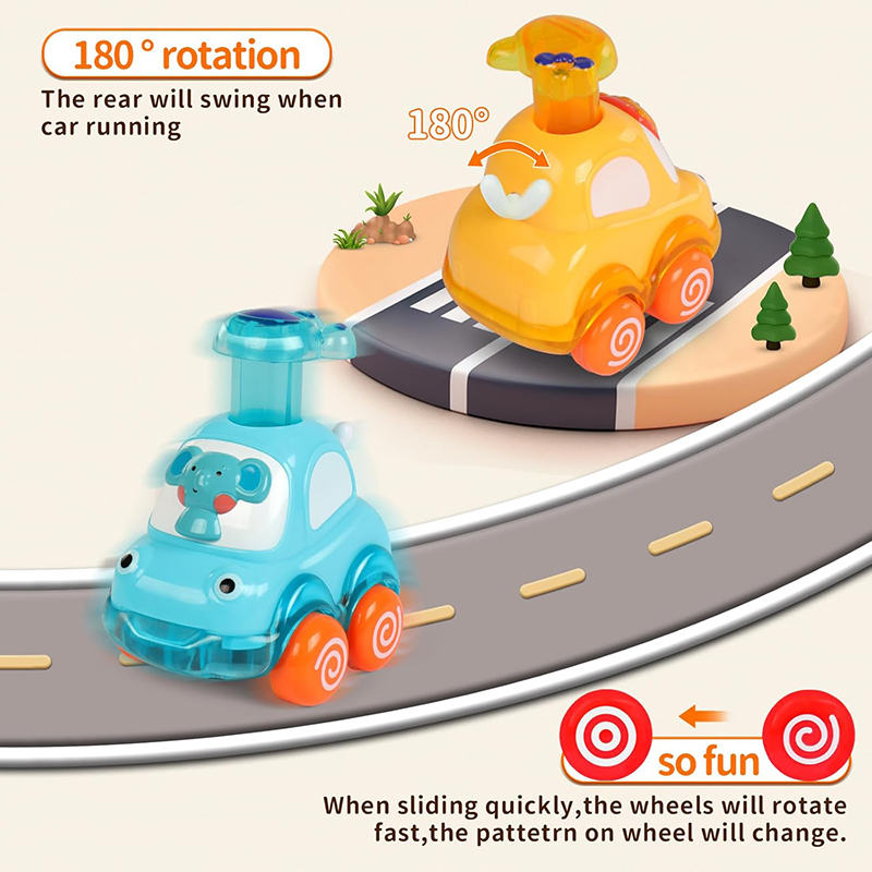 UONNO 4 Pcs Baby Toy Cars Cartoon Wind up Vehicle for 18 Months + Ideal Gifts-Set C