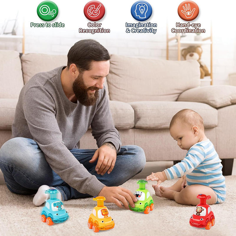 UONNO 4 Pcs Baby Toy Cars Cartoon Wind up Vehicle for 18 Months + Ideal Gifts-Set C