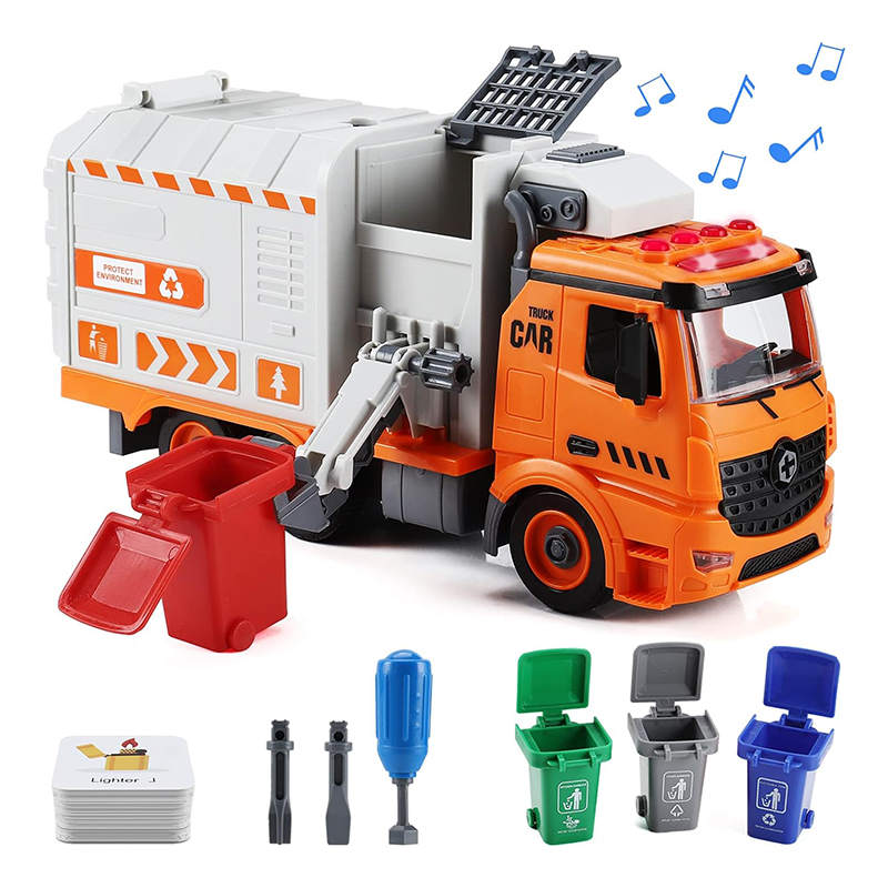 UONNO Garbage Truck Toys with 4 Trash Cans & Light & Sound for Toddlers