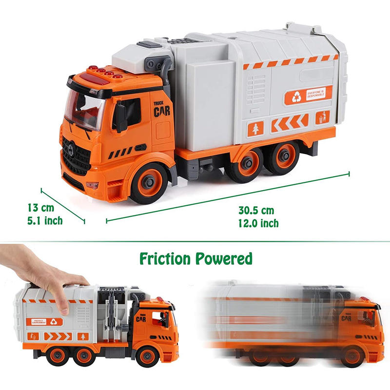 UONNO Garbage Truck Toys with 4 Trash Cans & Light & Sound for Toddlers