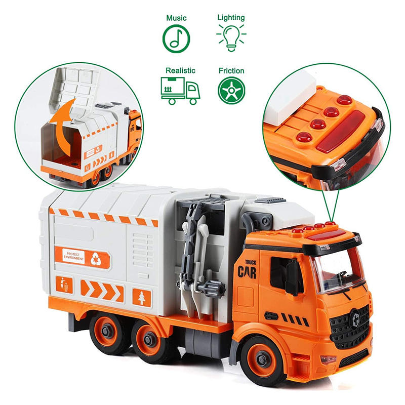 UONNO Garbage Truck Toys with 4 Trash Cans & Light & Sound for Toddlers