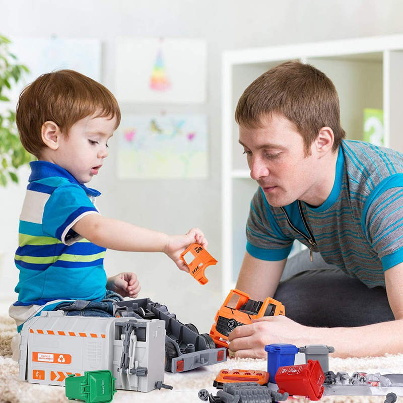 UONNO Garbage Truck Toys with 4 Trash Cans & Light & Sound for Toddlers