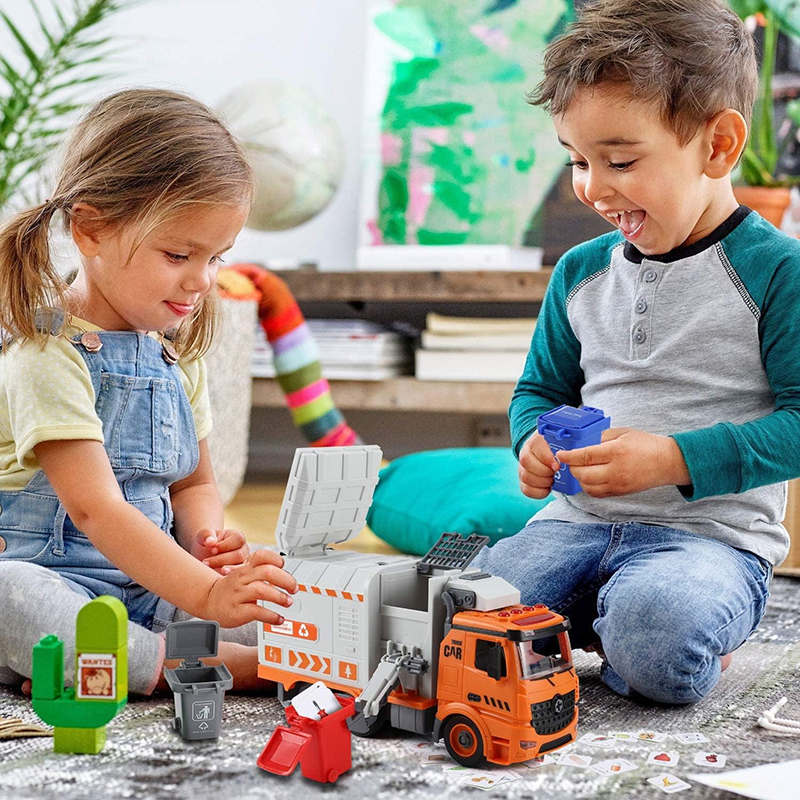 UONNO Garbage Truck Toys with 4 Trash Cans & Light & Sound for Toddlers