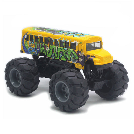 UONNO Monster School Bus 1/43 Scale Die Cast Metal Model Pullback Toy-Graffiti Yellow