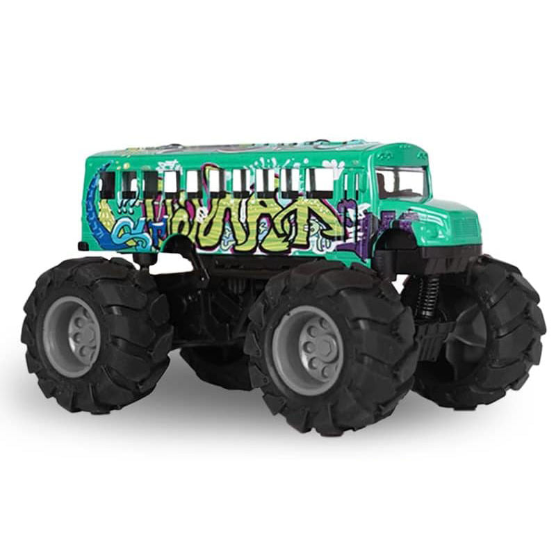 UONNO Monster School Bus 1/43 Scale Die Cast Metal Model Pullback Toy-Graffiti Green