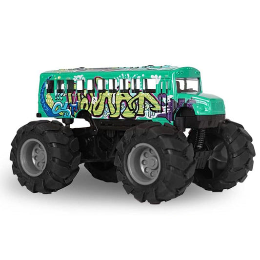 UONNO Monster School Bus 1/43 Scale Die Cast Metal Model Pullback Toy-Graffiti Green