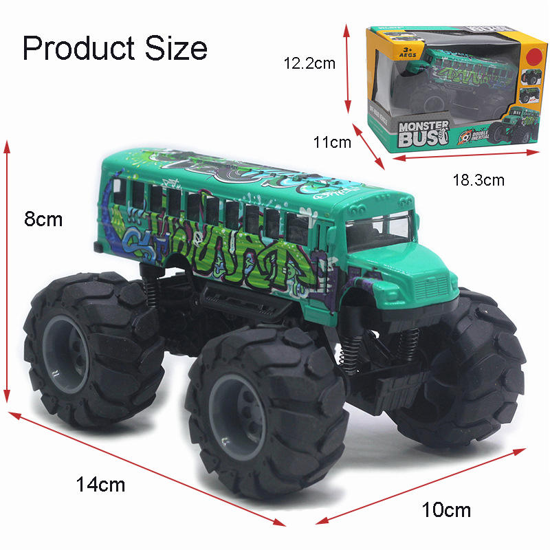 UONNO Monster School Bus 1/43 Scale Die Cast Metal Model Pullback Toy-Graffiti Green