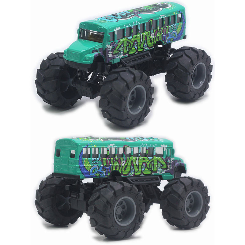 UONNO Monster School Bus 1/43 Scale Die Cast Metal Model Pullback Toy-Graffiti Green