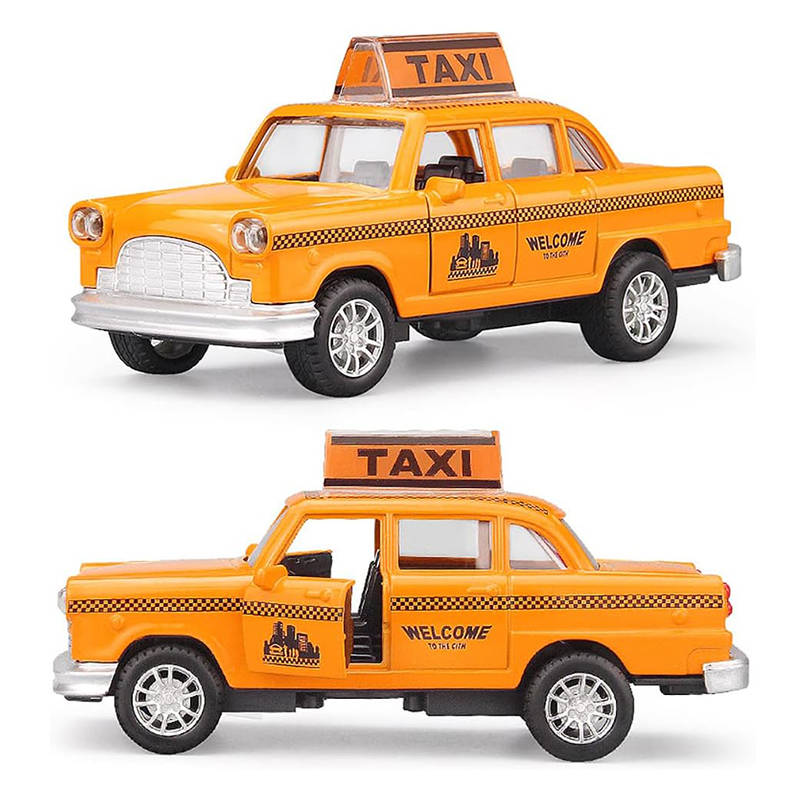 UONNO NYC Classic Checkered Taxi Cab Alloy Diecast Pullback Toy with Light & Sound