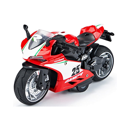 UONNO Pull Back Motorcycle Toys 1/12 Scale with Music Light for Boys Kids-Red