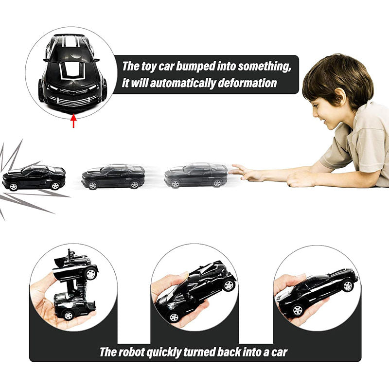 UONNO Inertial Pull Back Car Transforming Toy for 2-7 Years Old Kids Birthday Gift-Black