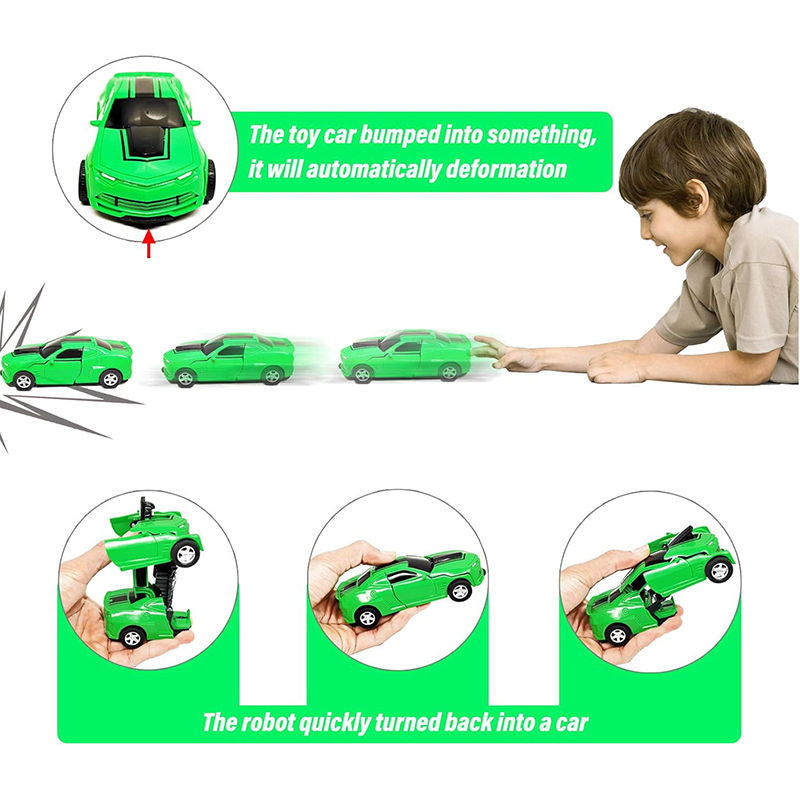 UONNO Inertial Pull Back Car Transforming Toy for 2-7 Years Old Kids Birthday Gift-Green