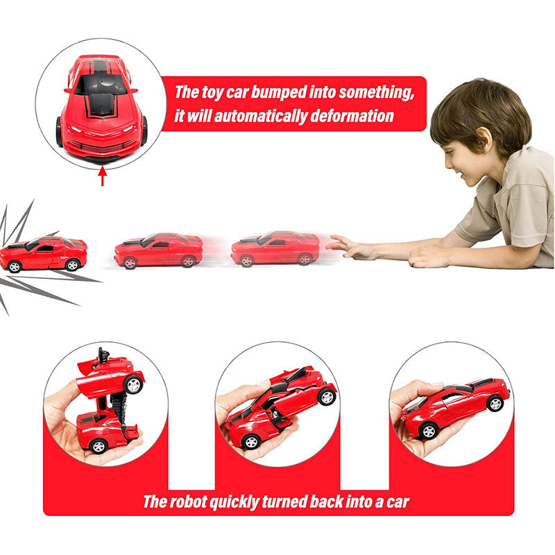 UONNO Inertial Pull Back Car Transforming Toy for 2-7 Years Old Kids Birthday Gift-Red