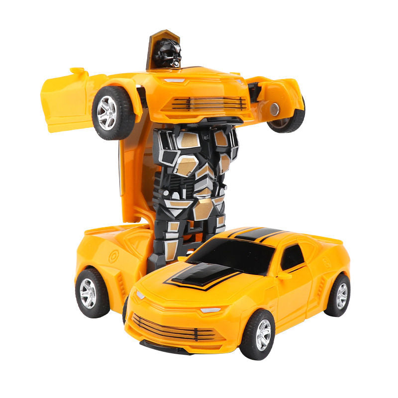 UONNO Inertial Pull Back Car Transforming Toy for 2-7 Years Old Kids Birthday Gift-Yellow