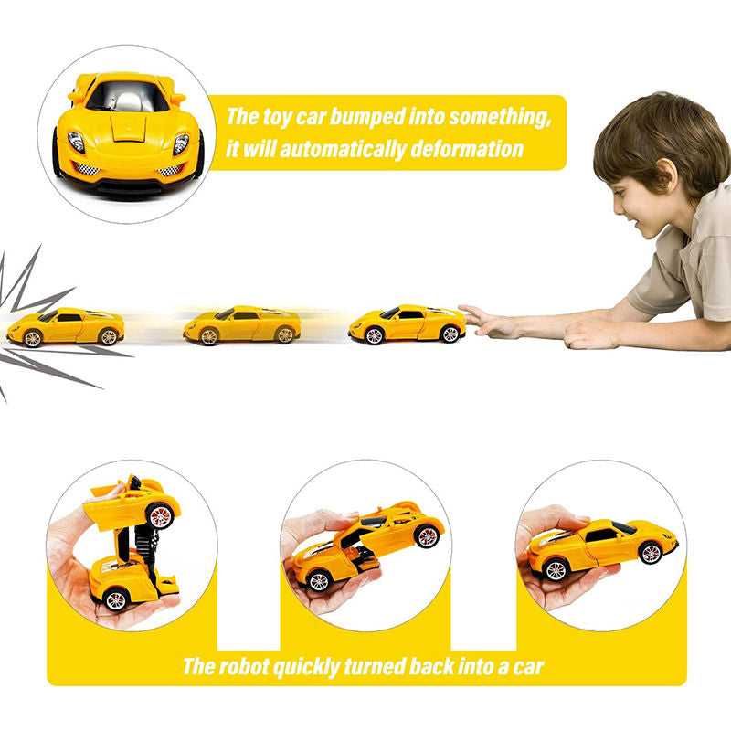 UONNO Inertial Pull Back Car Transforming Toy for 2-7 Years Old Kids Birthday Gift-Yellow