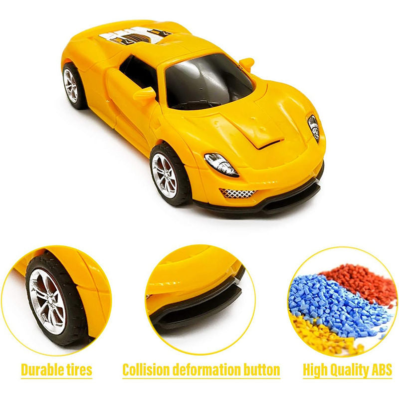 UONNO Inertial Pull Back Car Transforming Toy for 2-7 Years Old Kids Birthday Gift-Yellow