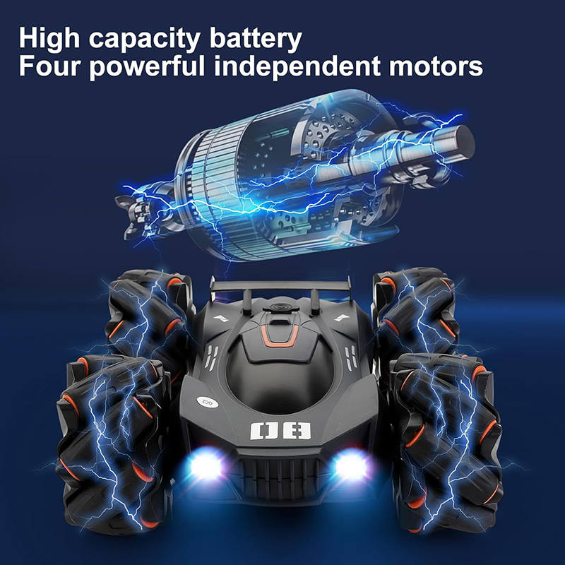 UONNO RC Stunt Car Rechargeable Double Sided Driving with Spray & Light