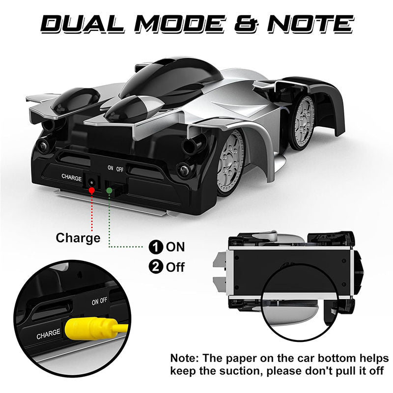 UONNO Wall Climbing Remote Control Car 360° Rotating Dual Mode with Headlight-Black