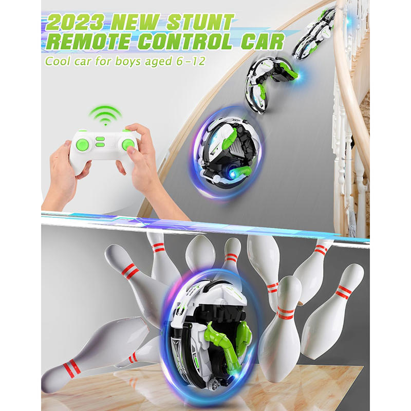 UONNO Remote Control Stunt Snake Car 360¡ã Roll with LED Lights for Boys-Green