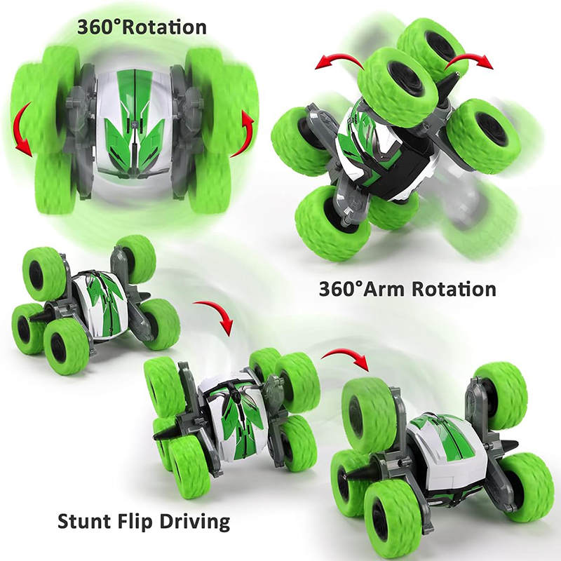 UONNO Waterproof RC Stunt Cars Double sided Driving 360° Flips for Kids 6+-Green