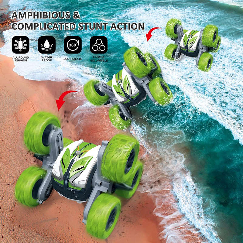 UONNO Waterproof RC Stunt Cars Double sided Driving 360° Flips for Kids 6+-Green