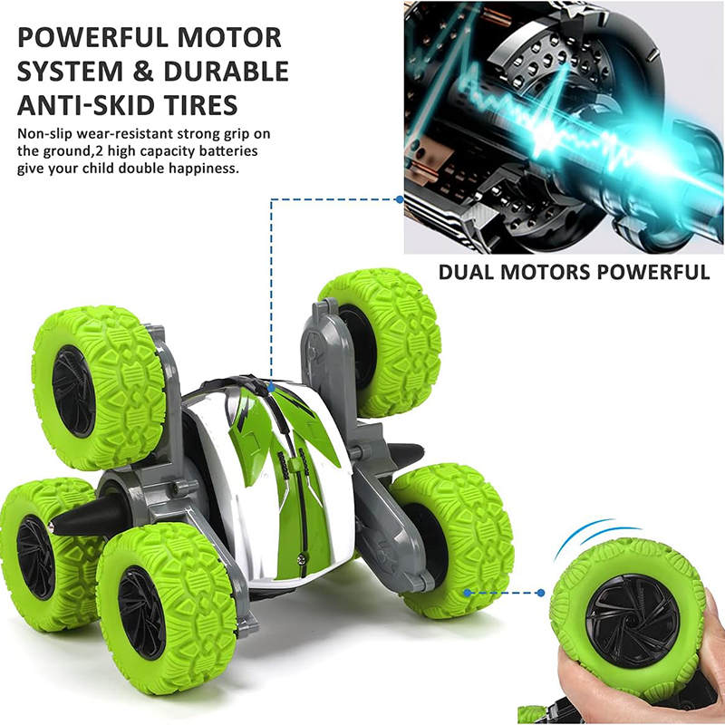 UONNO Waterproof RC Stunt Cars Double sided Driving 360° Flips for Kids 6+-Green