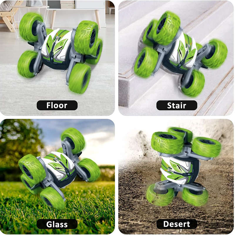 UONNO Waterproof RC Stunt Cars Double sided Driving 360° Flips for Kids 6+-Green